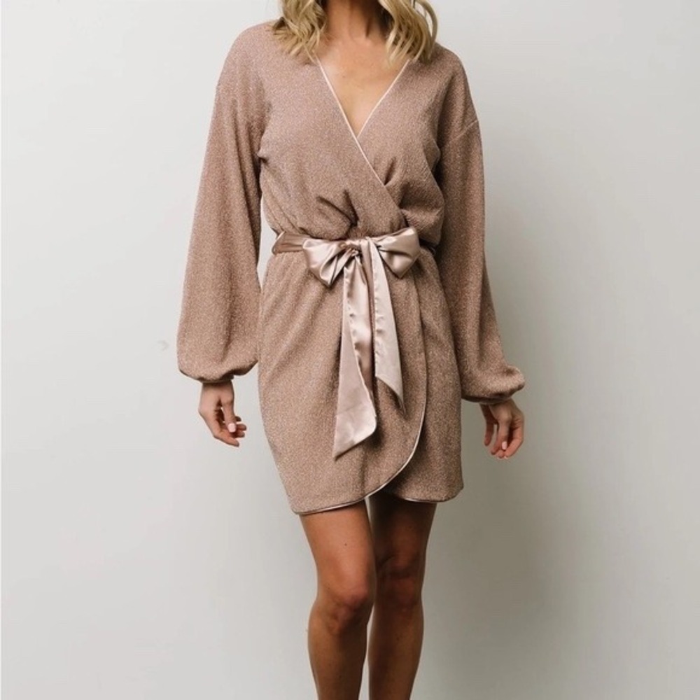 Baltic Born Sparkle Mini Dress Wrap Long Sleeve Party Cocktail XS, NWT